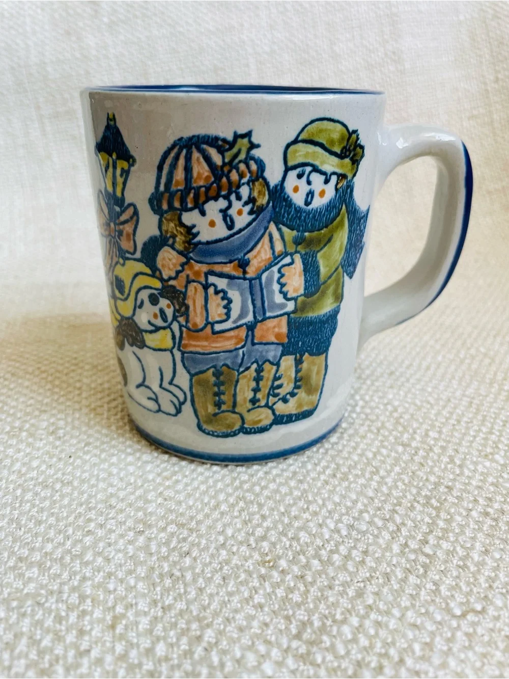 Louisville Stoneware Christmas Carol Blue & White Ceramic Coffee Mug